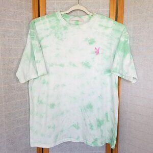 Playboy X Missguided Tie-Dye T-Shirt Oversized Green Pink Playboy Bunny Logo XL